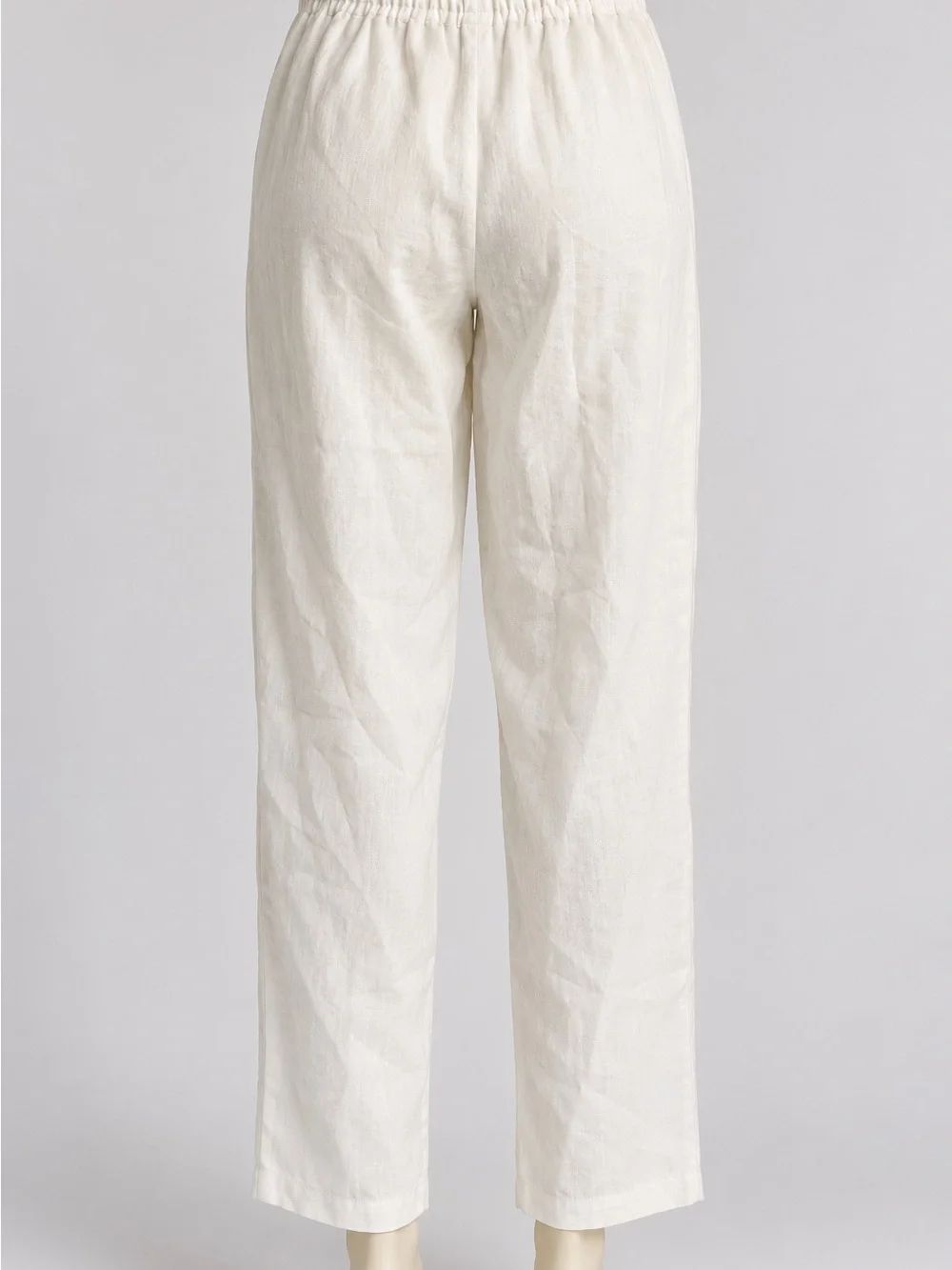 White Linen Blend Drawstring Pull On Pants Size S Relaxed Straight Leg